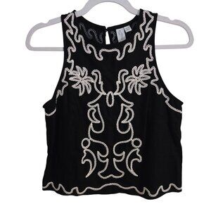 Joie NWOT Black Cream Embroidered Front Back Vest Size XS